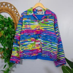 Colorblock Floral Stripe Jacket 90s Keren Hart Statement Top | Bright Spring